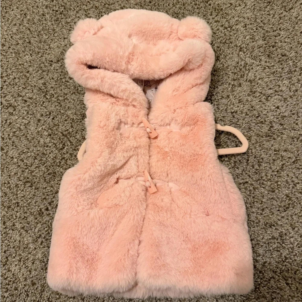 3-6 pink faux fur vest with bear ears